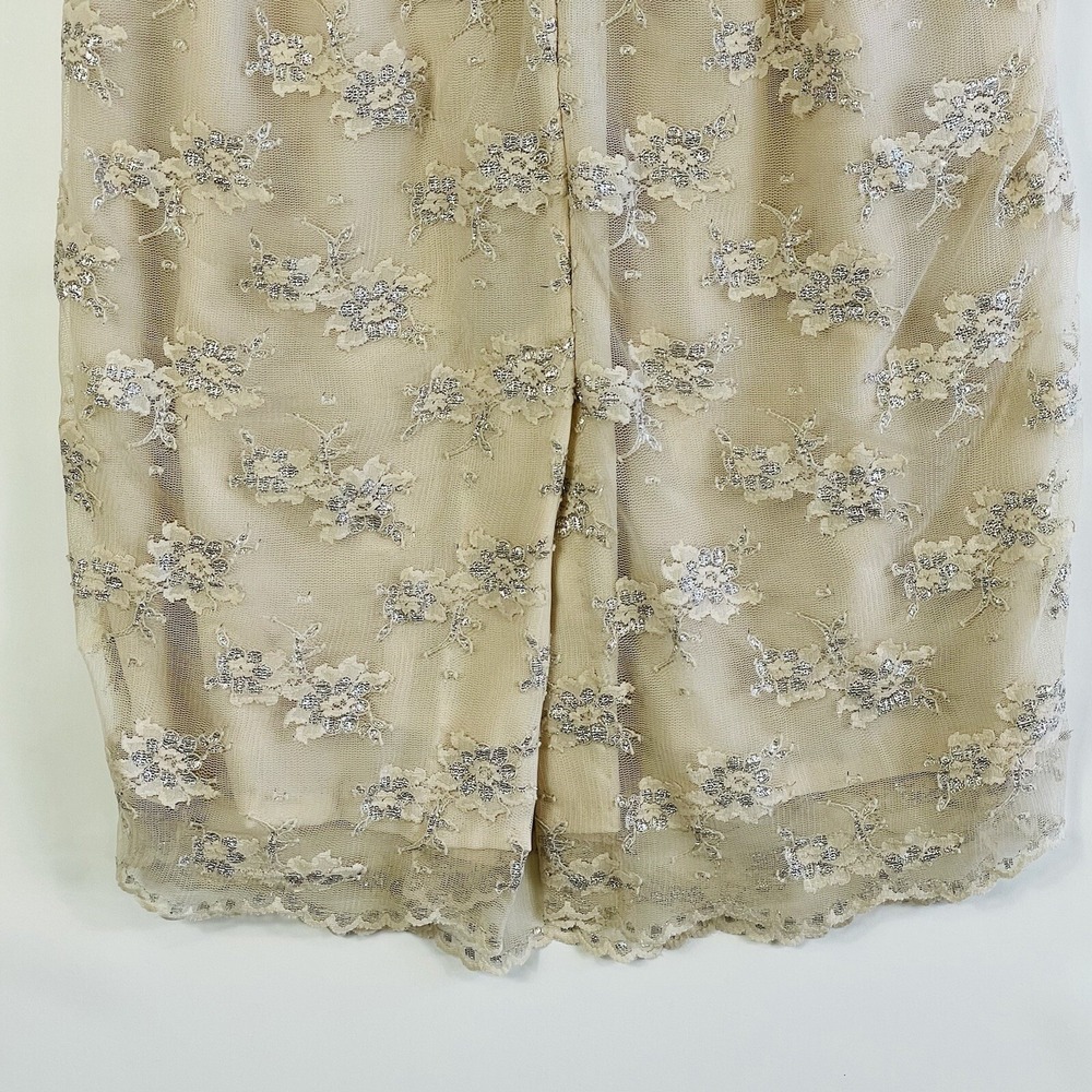 Eva Franco Women 10 Blush Dress Mesh Silver Floral Sheath Garden‎ Party Romantic - Picture 6 of 7